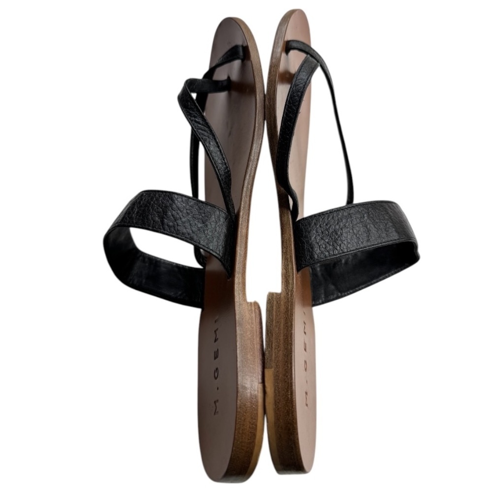 M. GEMI Medio Flat Black Leather Sandals - Picture 6 of 8
